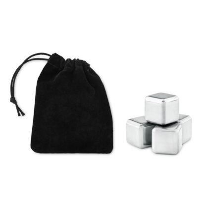 Set 4 cuburi metal, pentru racire, in saculet de catifea
