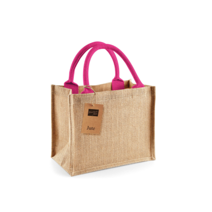 Geanta din iuta Mini, Natural Fuchsia