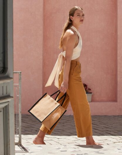 Geanta din iuta, Natural Midi Navy - imagine 3