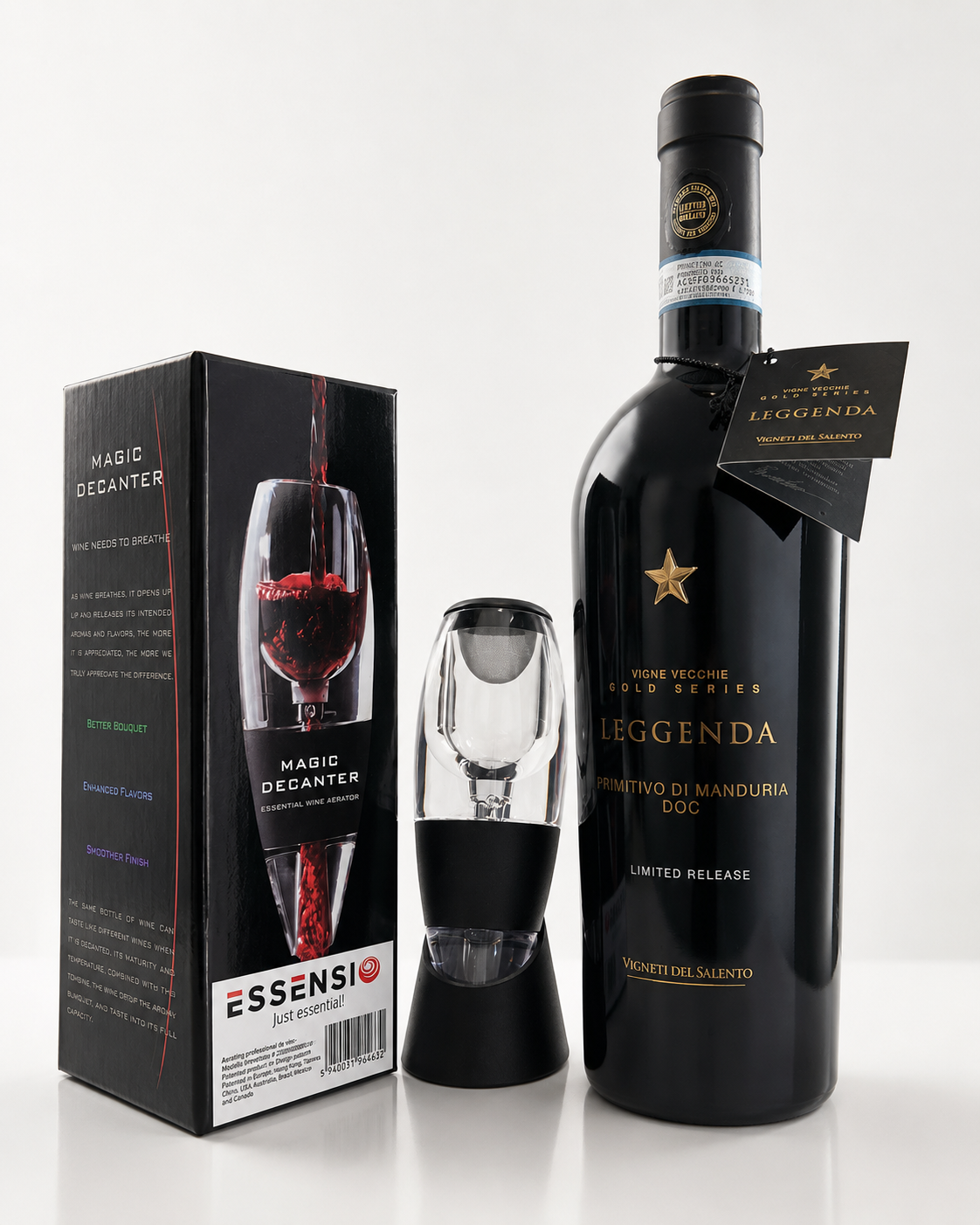 Pachet Leggenda Primitivo di Manduria + Aerator Vin Rosu Essensio