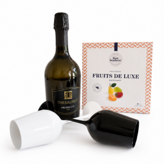 Pachet Cadou Thesaurus Prosecco & Fruits de Luxe cu 2 Pahare de plastic elegante