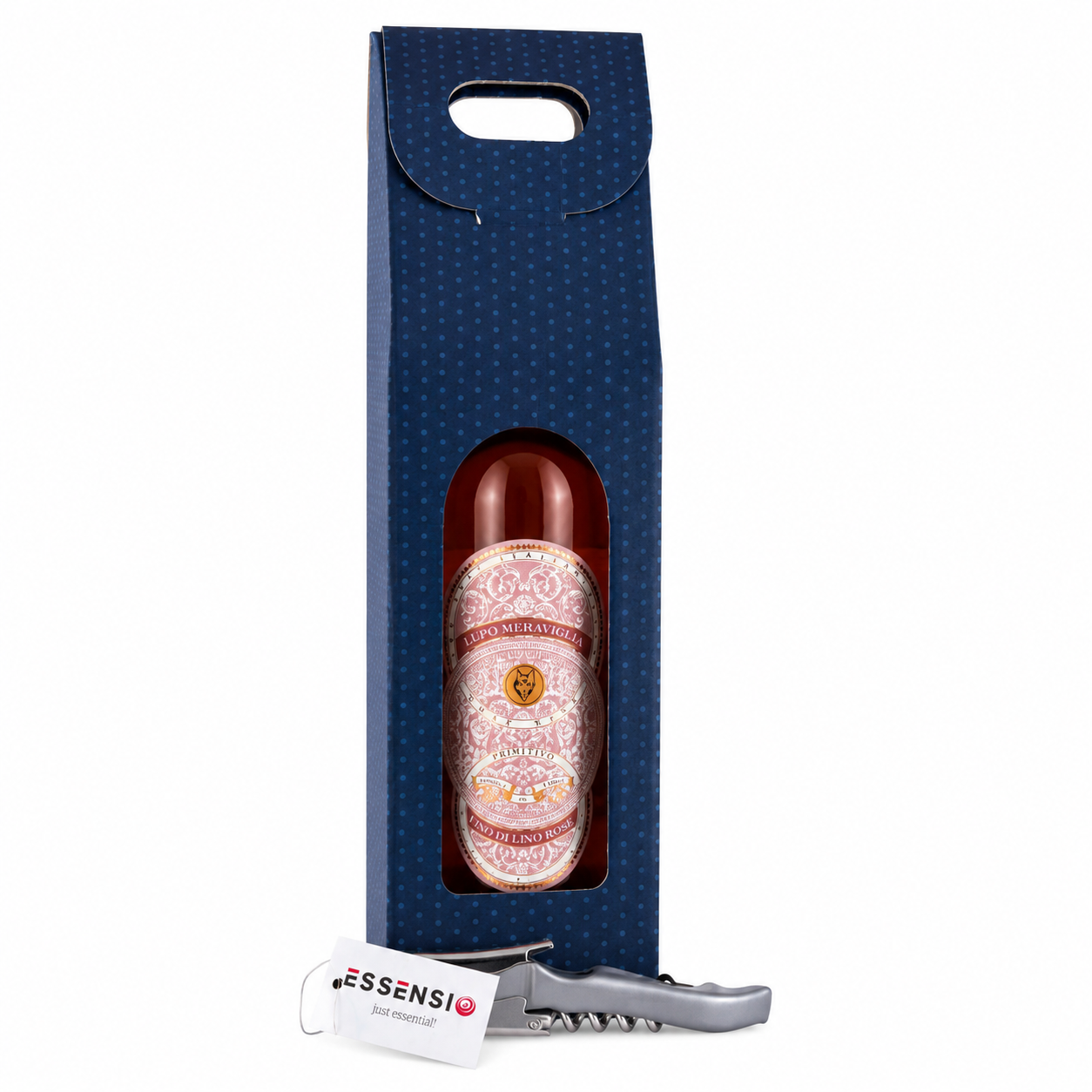 Pachet cadou Lupo Meraviglia Primitivo Rosé cu tirbușon Essensio